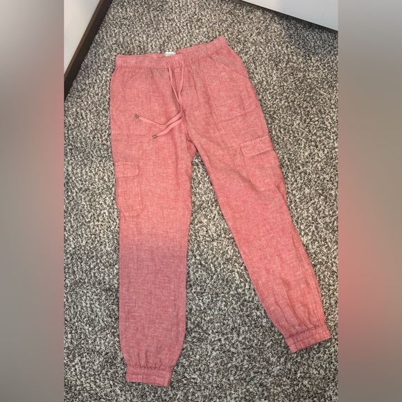Nicole Miller Pants - Nicole Miller New York 100% Linen Cargo Jogger Pants Pink Coral Size Medium